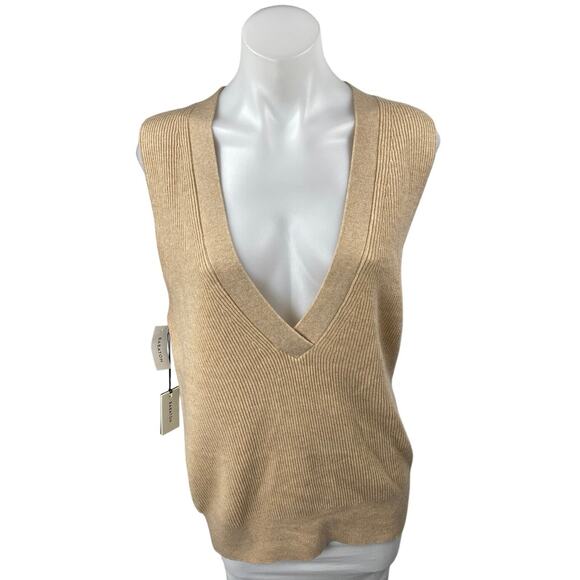 NEW Aritzia Babaton Sidney Tan Wool Cashmere Deep V Sweater Vest Top Size XXS - Picture 2 of 5